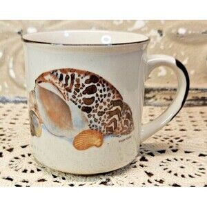 Signed Vintage Seashells Ceramic Pottery Coffee Tea Mug